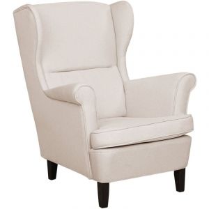 Beliani - Fauteuil Bergère Haut Dossier Tapissé en Tissu Beige Clair de Qualité pour Salon Style Vintage Rétro et Scandinave