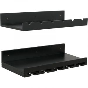 [JAMAIS UTILIS&Eacute;] Lot de 2 casiers &agrave; bouteilles HHG-707, porte-verres/bouteilles mural pour 6 bouteilles/15 verres Bois certifi&eacute; MVG 61 x 28 cm, noir