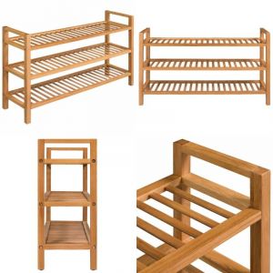 Tag&egrave;re &agrave; chaussures avec 3 &eacute;tag&egrave;res 100x27x60 cm Ch&ecirc;ne massif - Etagere Chaussure - Rangement Chaussures - Meuble Entr&eacute;e - Meubles Bois - Etageres