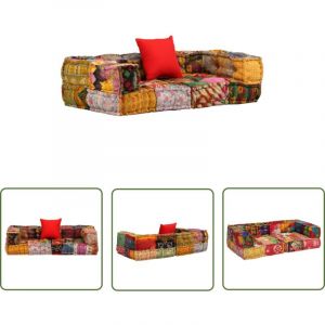 Pouf modulaire à 2 places Patchwork Tissu - Canapé Modular - Pouf - Décoration Intérieure - Coussin Chaise - Couchage Pliable - The Living Store
