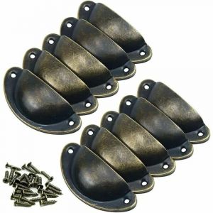 10PCS Poignée de Coquille Vintage, Bouton de Porte, Poignée de Meuble, Rétro Poignées de Porte en Fer Avec Vis pour Meuble Tiroir Armoire Cuisine