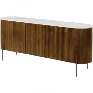 Massivmoebel24.de - Buffet en bois de Manguier 180x40x76 marron laqu&eacute; / marbre blanc barcelona 201