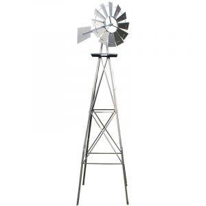 Wiltec Éolienne de jardin Design US – 670 x 670 x 2450 mm – Couleur argentée – Moulin avec Roulement à bille – Girouette roue Texas décorative déco