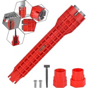 Cl&eacute; pour &eacute;vier - Cl&eacute; pour abattant WC et robinet - Multifonction - Pour WC, lavabos, salles de bain - 25 x 5 x 5 cm, rouge