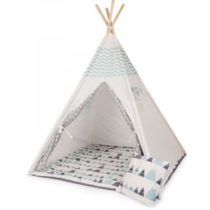 Paco Home - Tente Enfants Tipi Chambre D'enfant De Jeu Intérieur Robuste Blanc-Gris, Avec accessoires