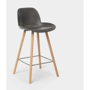 Tabouret de bar haut scandinave Burj 65 &ndash; Hauteur d'assise 65 cm &ndash; Coque polypropyl&egrave;ne &ndash; Base en bois avec repose-pieds aluminium &ndash; Superstool