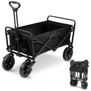 Chariot de Jardin Pliable avec 4 Roues Transport Charge 100Kg Chariot Pliant de Plage Chariot à Main de Transport Noir