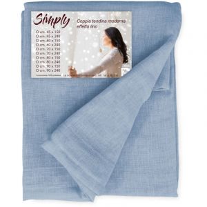 Paire de rideaux en verre modernes SIMPLY Bleu clair - tissu polyester boucl&eacute; semi-transparent, bord tunnel LA PAIRE (2 RIDEAUX) CM. 80X150