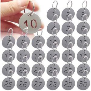 30PCS Porte Cles Etiquette, Porte-cl&eacute;s en Acier Inoxydable D&rsquo;&eacute;tiquettes D'identification Rondes Num&eacute;rot&eacute;es en M&eacute;tal avec Anneau Porte-cl&eacute;s pour H&ocirc;tel