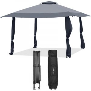 Tonnelle de Jardin Pliante Toit à 2 Niveaux 4x4M, Tente de Reception Imperméable Tissu Oxford à 3 Hauteurs Réglables 267-284CM Sac de Rangement, Gris