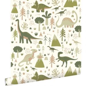 Estahome - papier peint dinosaures vert