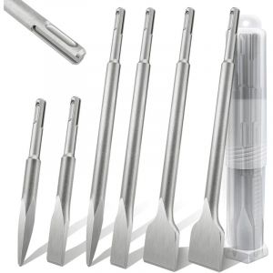 Jeu 6 Burins SDS-Plus Ciseaux &agrave; B&eacute;ton Carrelage Pierre Ma&ccedil;onnerie, 40CR Burin Plat pour Carreleur, pour Perforateur Burineur, Accessoires pour
