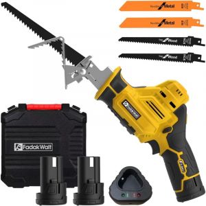 Scie Sabre Sans Fil,FADAKWALT 12V Scie Ego&icirc;ne Electrique sans Fil Vitesse Variable 0-2700RPM,vert scie sabre sans fil avec batterie 2