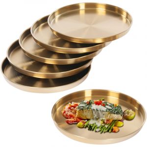 Lot de 6 assiettes rondes dor&eacute;es de 30 cm Plateau rond en acier inoxydable Assiettes &eacute;l&eacute;gantes d'inspiration vintage Centre de table Id&eacute;al pour les