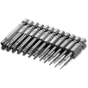 Sollbry Jeu de 12 Embouts de Tournevis à Tête Torx Creux 50mm Bits de Tournevis Magnétique 1/4" Tige Hexagonale S2 Acier T5-T40 Étoile Tête Sécurité