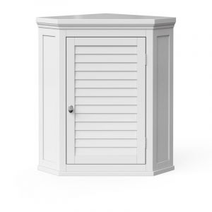 Teamson Home - Armoire Murale en Bois Coin de Salle de Bain, Coin Armoire Rangement de Salle de Bain avec 1 Porte, 57.2 x 38.1 x 61cm, Blanc