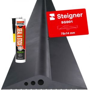 STEIGNER Seuil de garage 2,19m en EPDM noir 14mm x 78mm, SGD01 - Kit isolant avec 1x colle montage et joint porte garage pour diff&eacute;rents types de