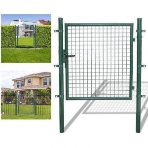Vingo - swanew Portillon de jardin Clôture avec serrure et poignée portail en Acier Galvanisé Revêtement en poudre Vert Poteau rond 100x100cm