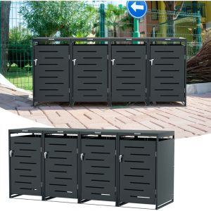 Randaco Lot de 4 meubles cache poubelle jardin inox pour bacs roulants 120L et 240L, coffre ext&eacute;rieur robuste