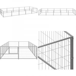 Chenil Argenté 10 m² Acier - Chenil Extérieur - Abri Chien - Enceinte Chien - Espace Jeux Chien - Sécurisé - Home & Living