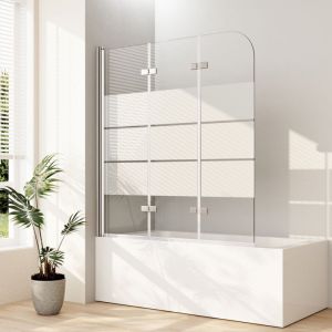 WDWRITTI Pare-baignoire 120 x 140 cm Paroi de douche pour baignoire 3 pi&egrave;ces Pliable Ray&eacute;e Verre Baignoire 6 mm Verre de s&eacute;curit&eacute; EGS, motif ray&eacute;