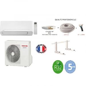 Pack Climatiseur réversible Mono-split Toshiba naka 3,5 kw 35m2 + kit 15 mètres de pose complet