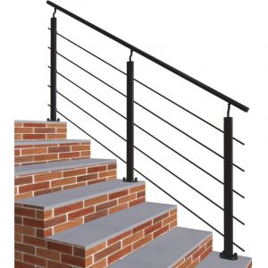 Garde-corps - Aluminium Noir - 200cm - Avec 5 traverses et 1 main courante - Intérieur et extérieur - Rampe d'escalier pose à plat