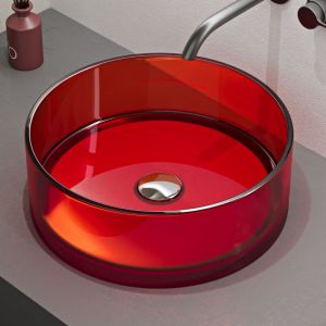 Mai & Mai Vasque &agrave; Poser Ronde Rouge Lavabo de R&eacute;sine Transparente &Eacute;vier Salle de Bain Lave Mains sans Trop-Plein 40x40x14cm Coloria01