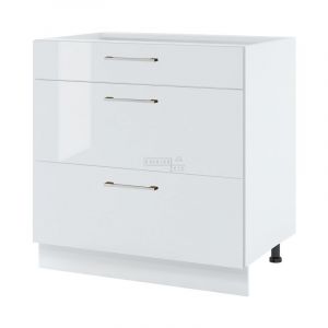 Casserolier Bellissi Blanc Brillant L 80 cm - Porte avec poign&eacute;e apparente Coulisses tiroir sans amortisseur White