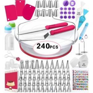 Tuserxln - Plateau Tournant De Gâteau,240Pcs Kit De Pâtisserie Plateau Tournant De Gâteau Professionnel Ustensiles Kit, Seringue Patisserie