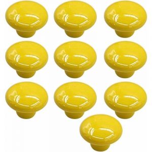 Bouton Porte 10 PCS C&eacute;ramique Poign&eacute;e Porte de Cuisine Armoire &agrave; Tiroirs Porte Boutons Jaune 33mm