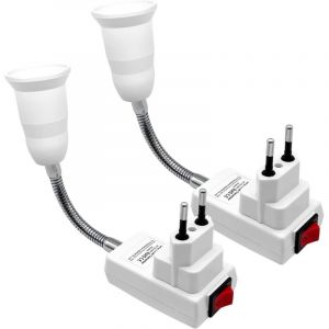 Douille Ampoule E27 Applique Murale avec Prise Interrupteur, Prise Electrique Murale 360&deg; Pied de Lampe Sans Abat Jour Adaptateur Support Ampoule