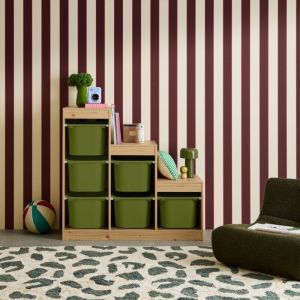 Meuble de rangement enfant escalier 6 bacs de rangement d&eacute;cor bois naturel et kaki - Sora