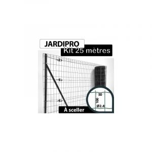 Cloture&jardin - Kit Grillage Soudé Gris 25M - jardipro - Maille 100x50mm - Triple lisière - 1,50 mètre - Gris Anthracite (ral 7016)