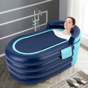 Baignoire gonflable pour adulte de 1,4 m &agrave; 4 couches avec pompe &agrave; air &eacute;lectrique, adapt&eacute;e aux bains chauds et aux bains glac&eacute;s Bleu