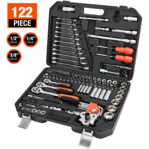 ValueMax Coffret de Douilles Cl&eacute;s &agrave; Cliquet et Embouts Professionnels en Cr-V pour R&eacute;paration Voiture Auto M&eacute;canique avec Malette 122 Pi&egrave;ces