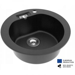 Dusine - Evier rond nalibou noir en granit premium - 1 Bac sans égouttoir et vidage inclus