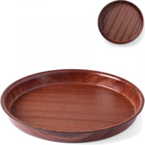 Plateau de serveur en bois profond et antid&eacute;rapant avec rebord - diam&egrave;tre rond. 42 cm