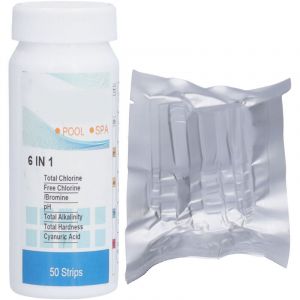 50 Pcs bandelette Test Piscine, 6 en 1 Bandelette de Test Piscine, pour Tester Le Total Chlorine, Free Chlorine/Bromine, ph, Total Alkalinity, Total