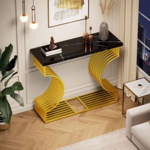 Table console, pieds dorés, table d'appoint, pour chambre à coucher salon, mdf - combinaison libre, 100×35×80 cm, noir