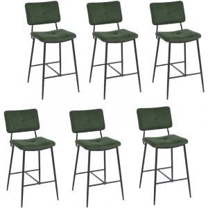 MEUBLES COSY Lot de 6 Tabouret de Bar R&eacute;tro Vintage - Si&egrave;ge Rembourr&eacute;s de 69 cm de Haut - Chaises Hautes en tissu vert - pieds et repose pieds en