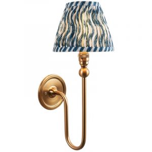 Endon Santiago Applique murale en laiton vieilli brossé avec abat-jour ondulé en tissu bleu marine 16 cm B22