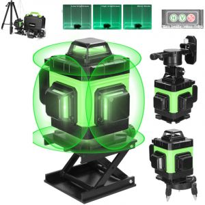 Niveau Laser Autonivelant 360&deg; X 4, Lazer Niveaux Chantier 4d 16 Lignes Laser, Mode Impulsion Ext&eacute;Rieur, 2 X Batterie,Nivellement Automatique,