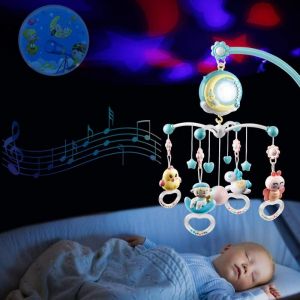 Skecten - Mobile pour lit de bébé musical avec lumières et musique, support, lit de bébé musical rotatif avec projecteur, hochets suspendus et boîte