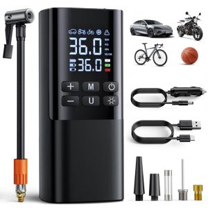150PSI Mini Compresseur &agrave; Air Portatif, 7200mAh Gonfleur Pneus Voiture sans Fil, Gonfleur Electrique pour V&eacute;lo, Voiture,Moto, Balles, avec Lumi&egrave;re