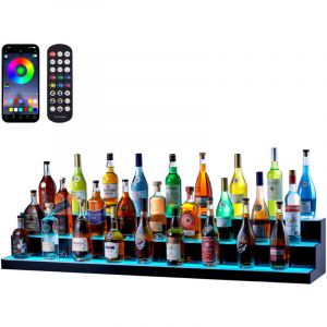 VEVOR Presentoir a Bouteilles Lumineux Eclaire par LED, Etagere a Vins 3 Niveaux 152,2 cm, Presentoir a Boisson Commercial, en Acrylique, avec
