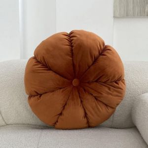 Coussin rond en velours, coussin rond uni, coussin pliss&eacute; citrouille, coussin d&eacute;coratif, coussin pour chaise, coussin de sol pour canap&eacute;, lit ou