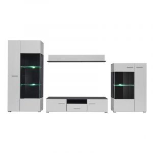 Dusine - Grand ensemble meuble tv led capone noir mat et blanc laque 310 cm