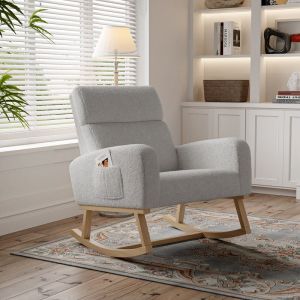 Sureh - Fauteuil à Bascule, Rocking Chair avec poches latérales, Chaise à Bascule avec Polaire Sherpa, Fauteuil Allaitement, Fauteuil avec Pieds en