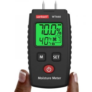 Testeur Humidit&eacute;, D&eacute;tecteur d'Humidit&eacute; &agrave; &Eacute;cran LCD avec r&eacute;tro&eacute;clairage vert, Broche avec 5 Modes, D&eacute;tecteur de Moisissures pour Bois et Mat&eacute;riaux de